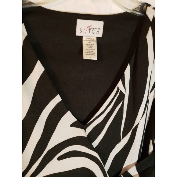 Women's Stitch Clothing Co Black And White Short Sleeve Patterned Dress Size L - Picture 3 of 4
